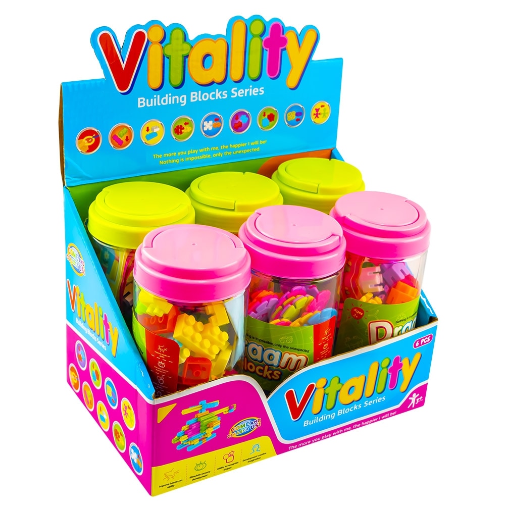 Set Cuburi constructii, piese mici,6 borcane 7toys