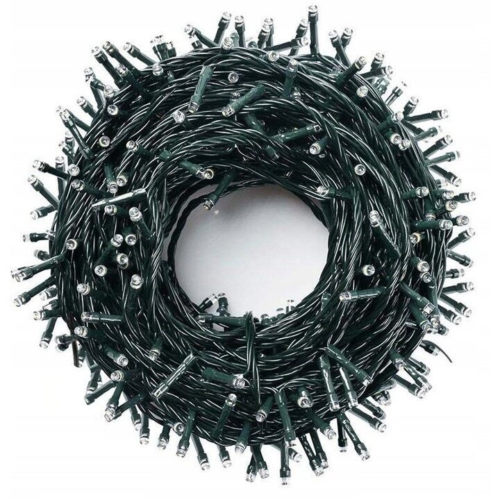 Instalatie Craciun Deliny®, 500 LED-uri, 8 jocuri de lumini, IP20 interior, fir negru, 36 m, Alb rece