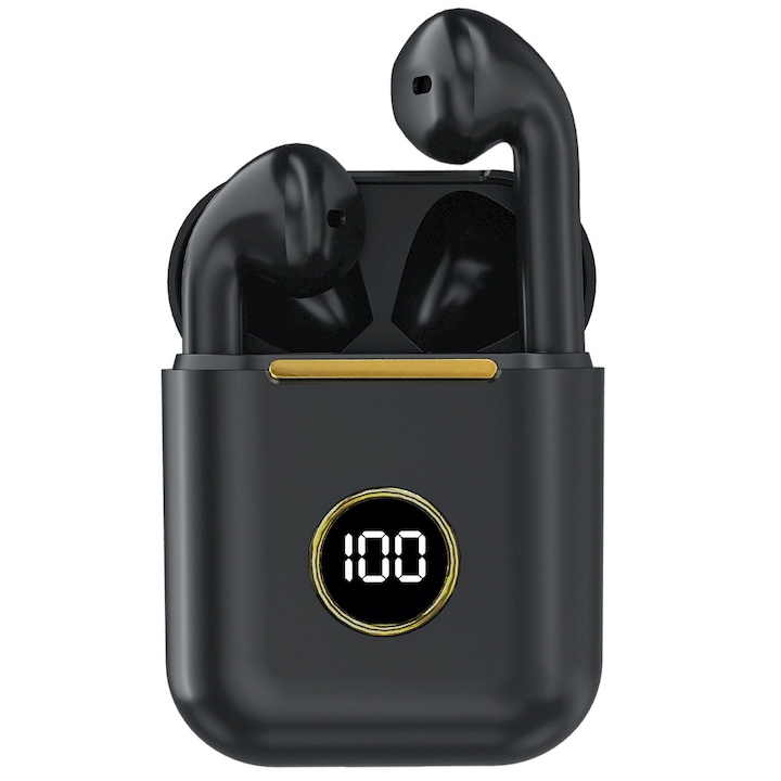 GO4FIT® vezeték nélküli audio fülhallgató, GX01 Modell, Bluetooth 5.0, érintésvezérlés, Mágneses töltődoboz, LED kijelző, 20 órás akkumulátor-élettartam, bluetooth headset, Fekete