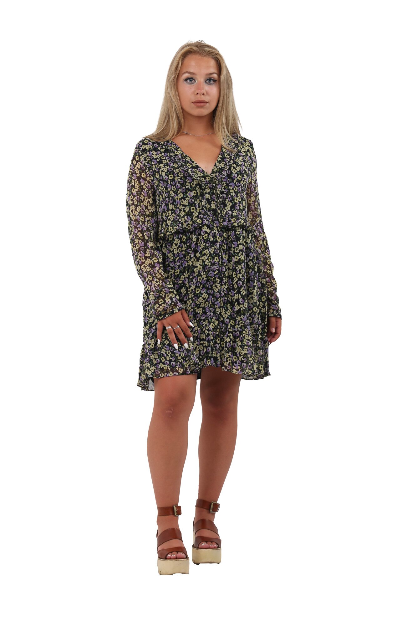 Rochie scurta, Maneca lunga, Zara, Multicolora , M, Multicolor, M