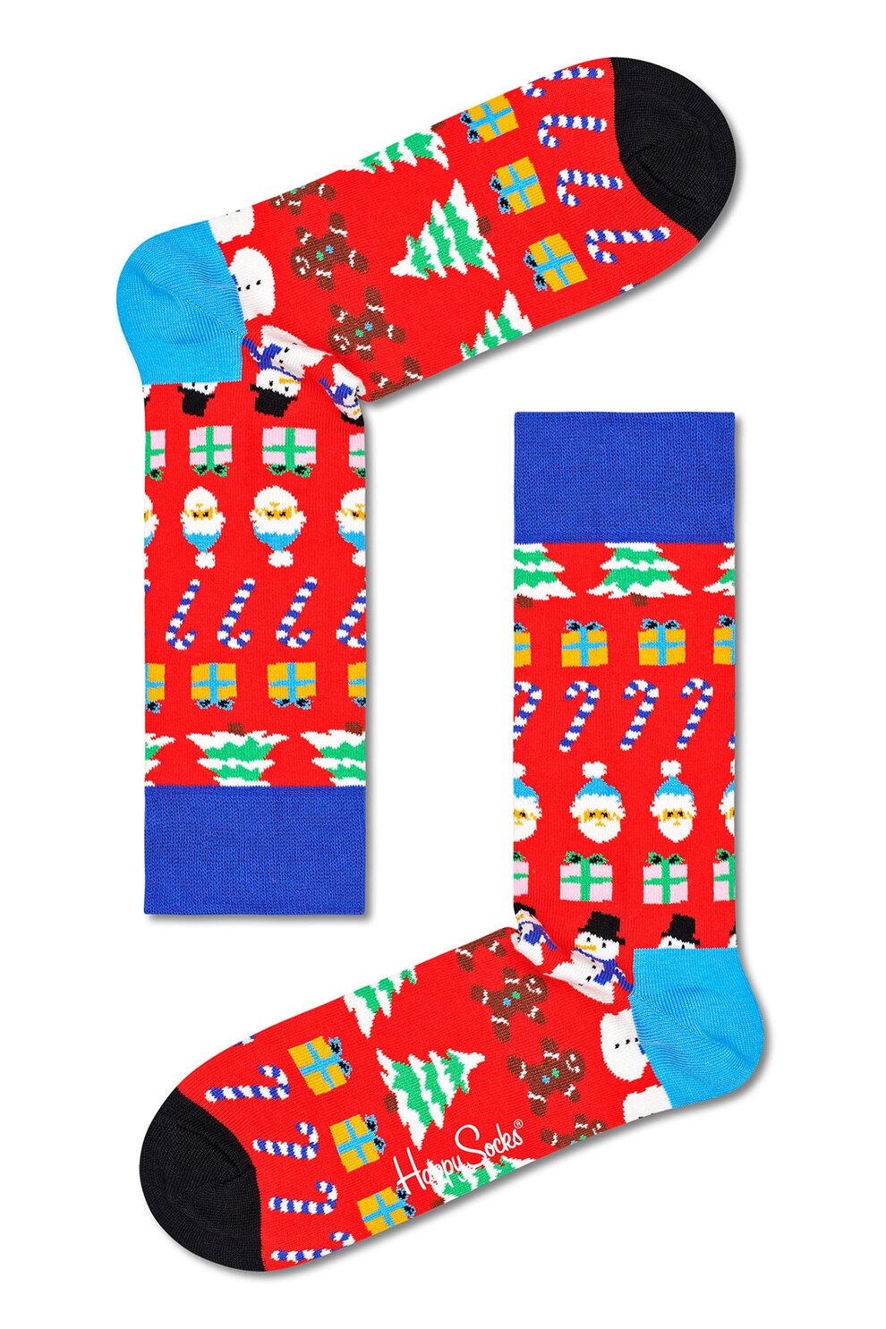 Happy Socks, Sosete lungi cu model tematic de Craciun, Rosu/Albastru, 36-40