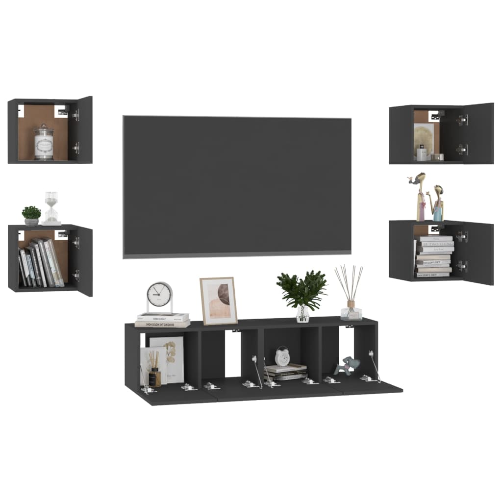 Set dulap TV Black Box, Zakito Europe, PAL, 6 piese, 60x30x30 cm
