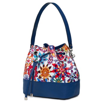 Geanta tip saculet din piele cu model floral Sophia FF5 albastra Geanta tip saculet din piele cu model floral Sophia FF5 albastra