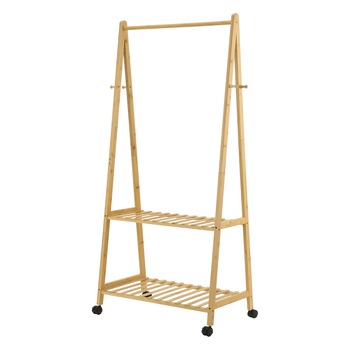 Suport mobil pentru haine, en.casa, Ullensvang, 69,5 x 43 x 152 cm, bambus, natur cu 2 rafturi si 4 agatatori Suport mobil pentru haine, en.casa, Ullensvang, 69,5 x 43 x 152 cm, bambus, natur cu 2 rafturi si 4 agatatori