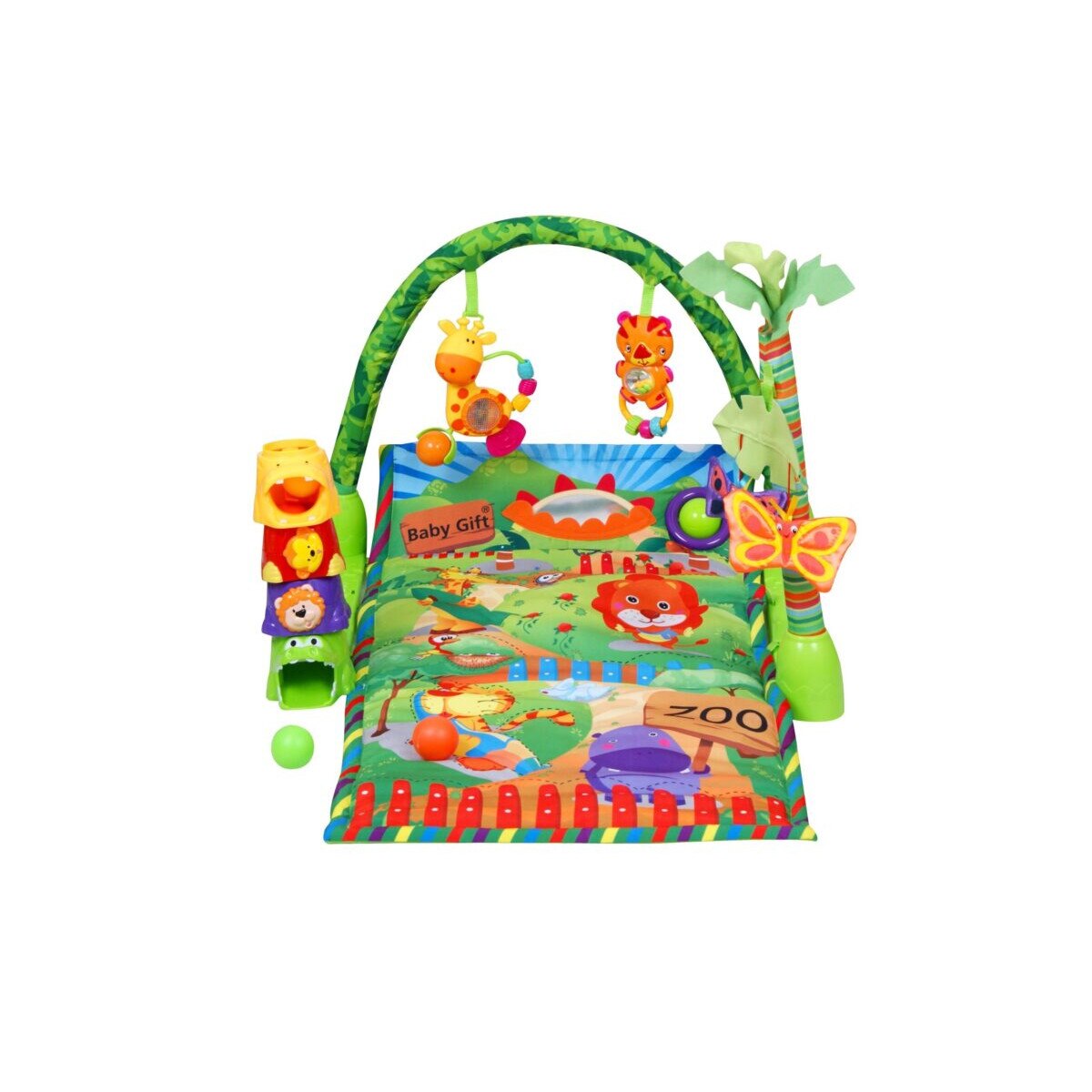 Salteluta de activitati cu luminite, jucarii, sunete si tun de bile, prietenii din jungla, Isp, 94x60x43 cm