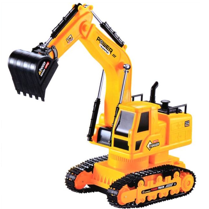 Excavator de jucarie cu miscare, Galben, 35 x 22 cm