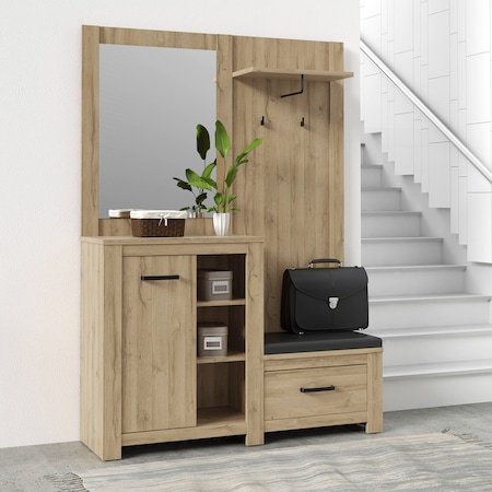 Mobilier hol Kring Bari, 140x195x42 cm, culoare stejar antic