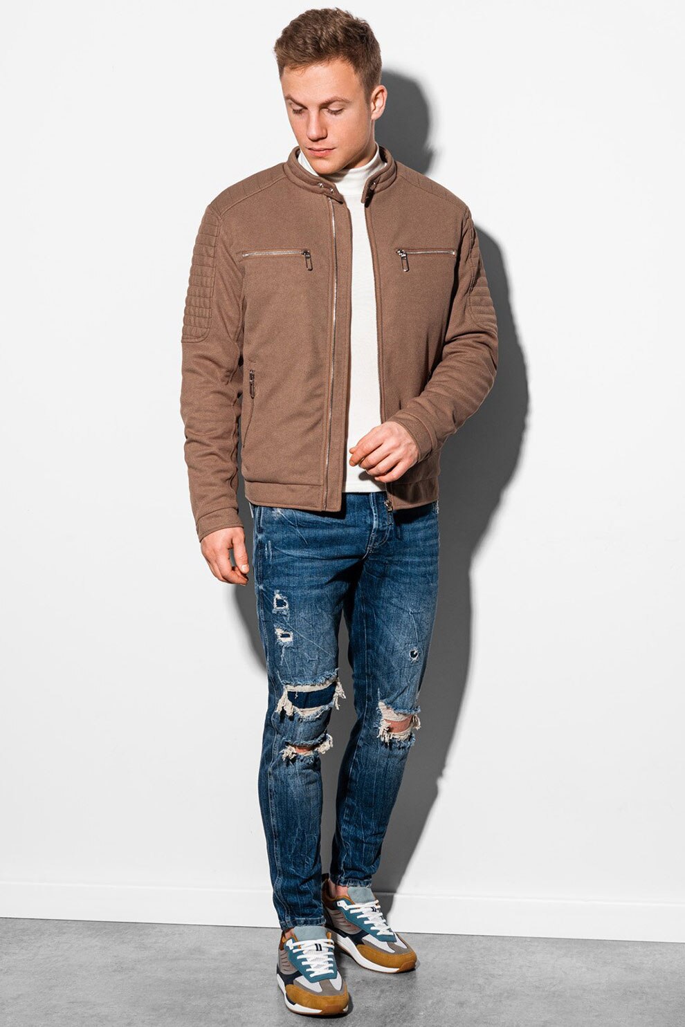 OMBRE, Jacheta usoara cu buzunare pe piept, Maro camel