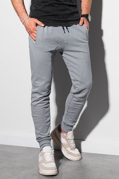 OMBRE, Pantaloni sport conici cu snur de ajustare, Gri cenusa