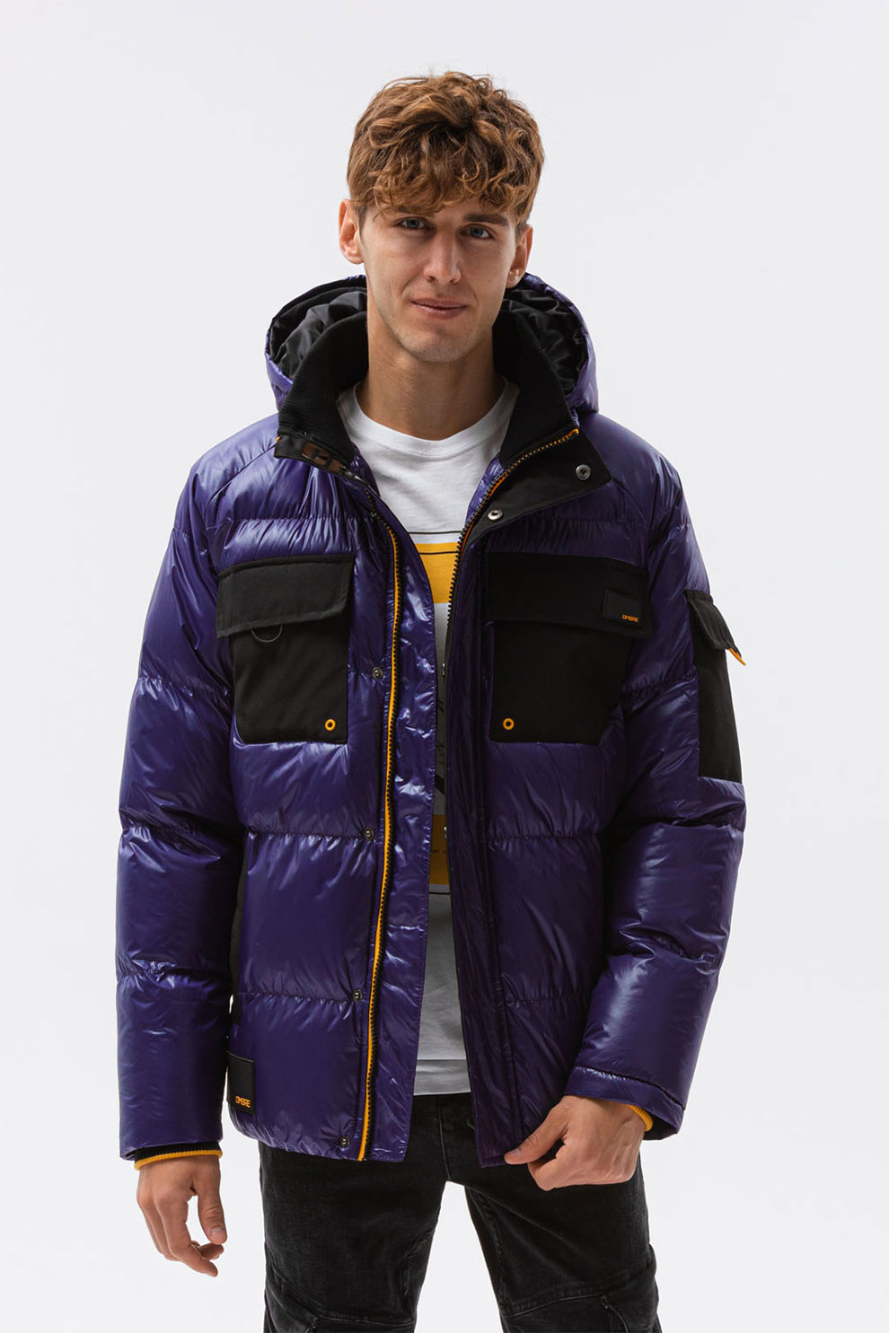 OMBRE, Geaca bufanta cu gluga si aspect matlasat, Galben, Negru, XL