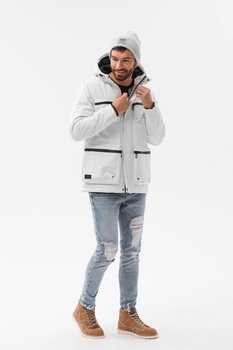 OMBRE, Geaca cu vatelina, gluga si buzunare aplicate, Alb prafuit OMBRE, Geaca cu vatelina, gluga si buzunare aplicate, Alb prafuit