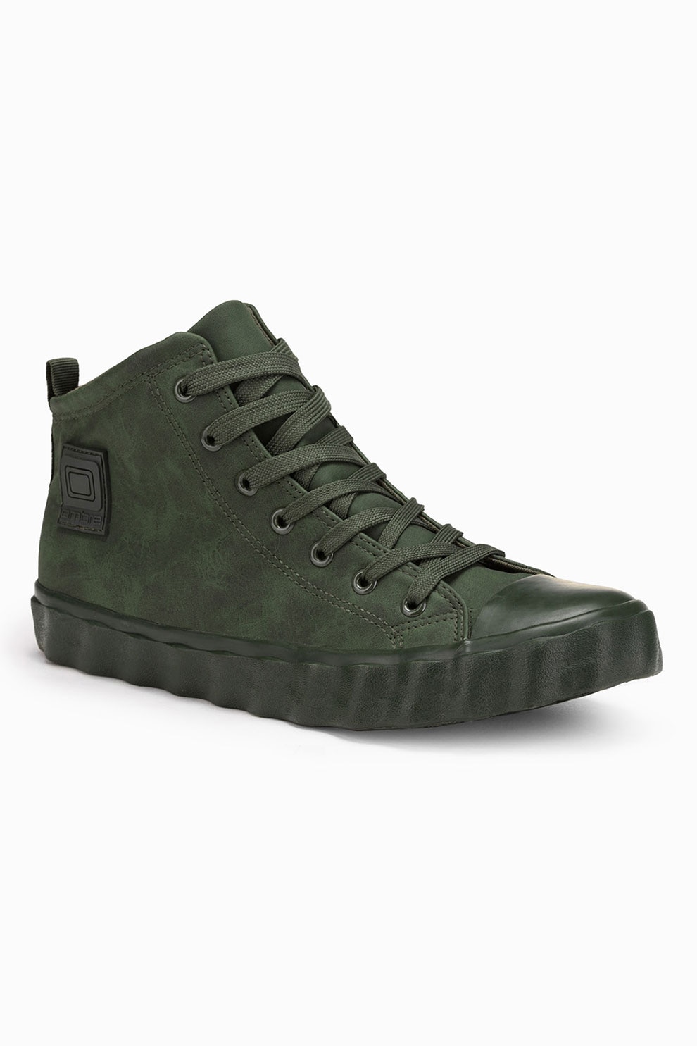OMBRE, Pantofi sport mid-cut din piele intoarsa ecologica, Verde militar