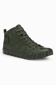 OMBRE, Pantofi sport mid-cut din piele intoarsa ecologica, Verde militar OMBRE, Pantofi sport mid-cut din piele intoarsa ecologica, Verde militar