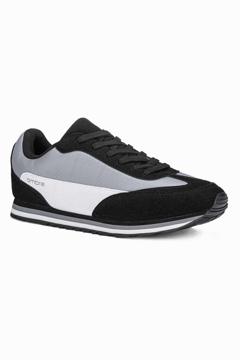 OMBRE, Pantofi sport cu model colorblock si insertii din plasa, Negru/Gri
