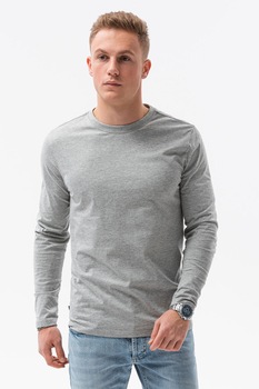 OMBRE, Bluza din bumbac cu decolteu la baza gatului, Gri deschis melange OMBRE, Bluza din bumbac cu decolteu la baza gatului, Gri deschis melange