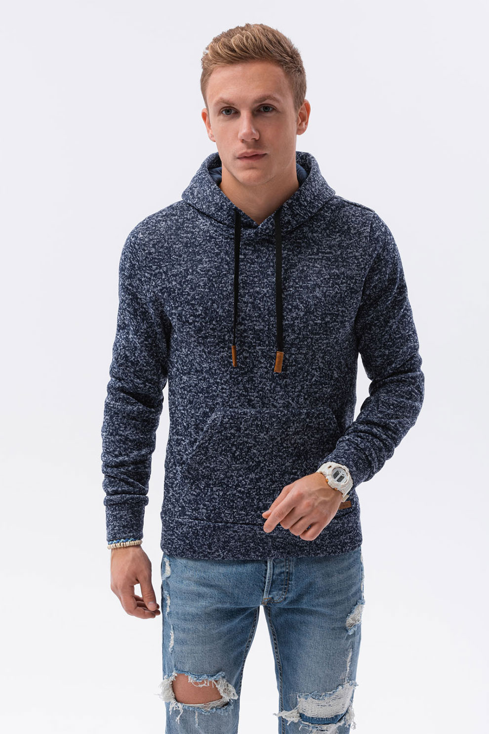 OMBRE, Hanorac cu buzunar kangaroo, Albastru melange