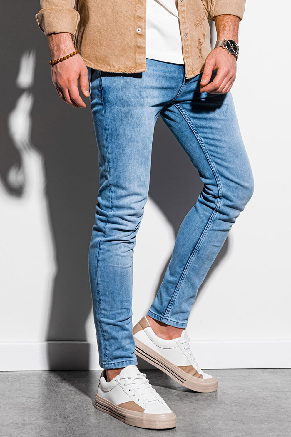 OMBRE, Blugi slim fit cu aspect decolorat, Albastru