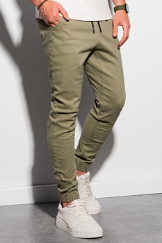 OMBRE, Pantaloni cu croiala conica si snur de ajustare, Verde oliv OMBRE, Pantaloni cu croiala conica si snur de ajustare, Verde oliv