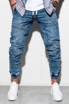 OMBRE, Pantaloni jogger cu aspect decolorat, Albastru, M OMBRE, Pantaloni jogger cu aspect decolorat, Albastru, M