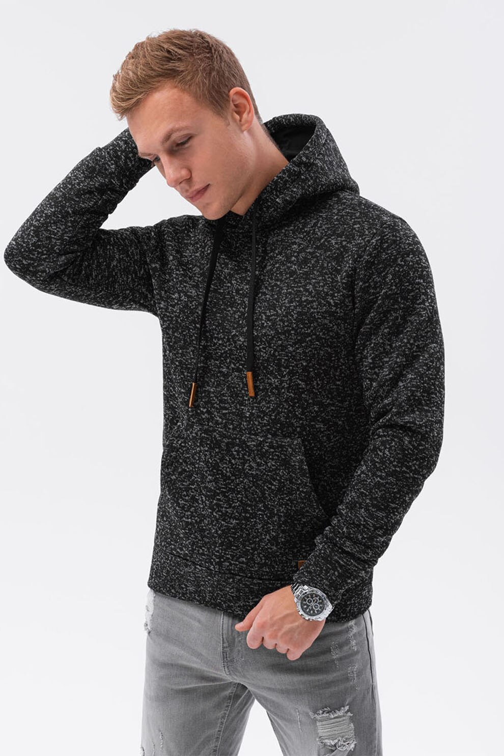 OMBRE, Hanorac cu buzunar kangaroo, Negru stins