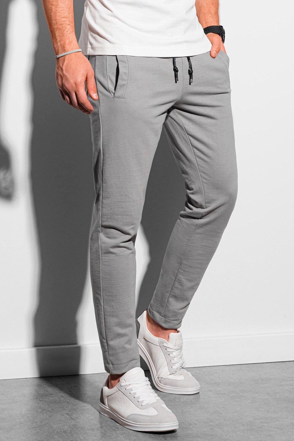 OMBRE, Pantaloni sport cu talie ajustabila, Gri cenusa
