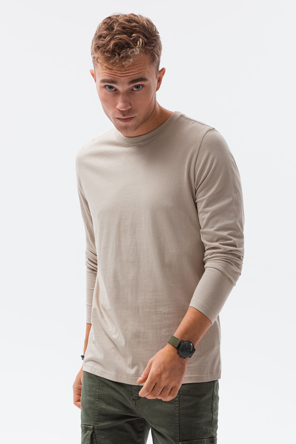 OMBRE, Bluza din bumbac cu decolteu la baza gatului, Maro nisip