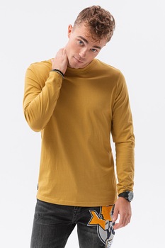 OMBRE, Bluza din bumbac cu decolteu la baza gatului, Galben mustar OMBRE, Bluza din bumbac cu decolteu la baza gatului, Galben mustar