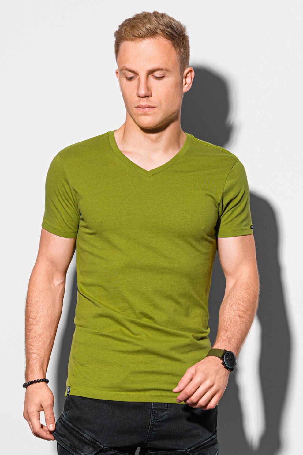 OMBRE, Tricou cu decolteu in V, Verde oliv