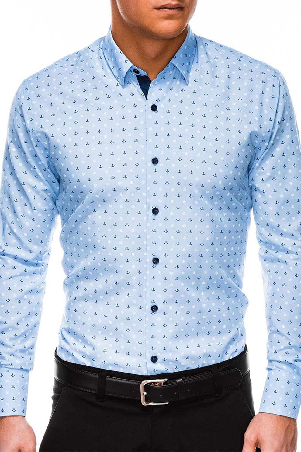 OMBRE, Camasa slim fit cu imprimeu, Albastru deschis, 2XL