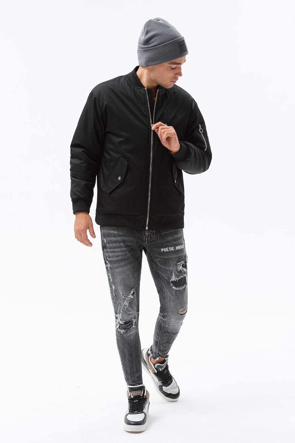 OMBRE, Jacheta bomber cu buzunare multiple, Negru