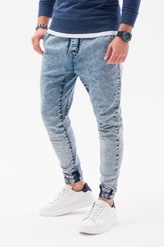 OMBRE, Pantaloni jogger slim fit din denim, Albastru deschis OMBRE, Pantaloni jogger slim fit din denim, Albastru deschis