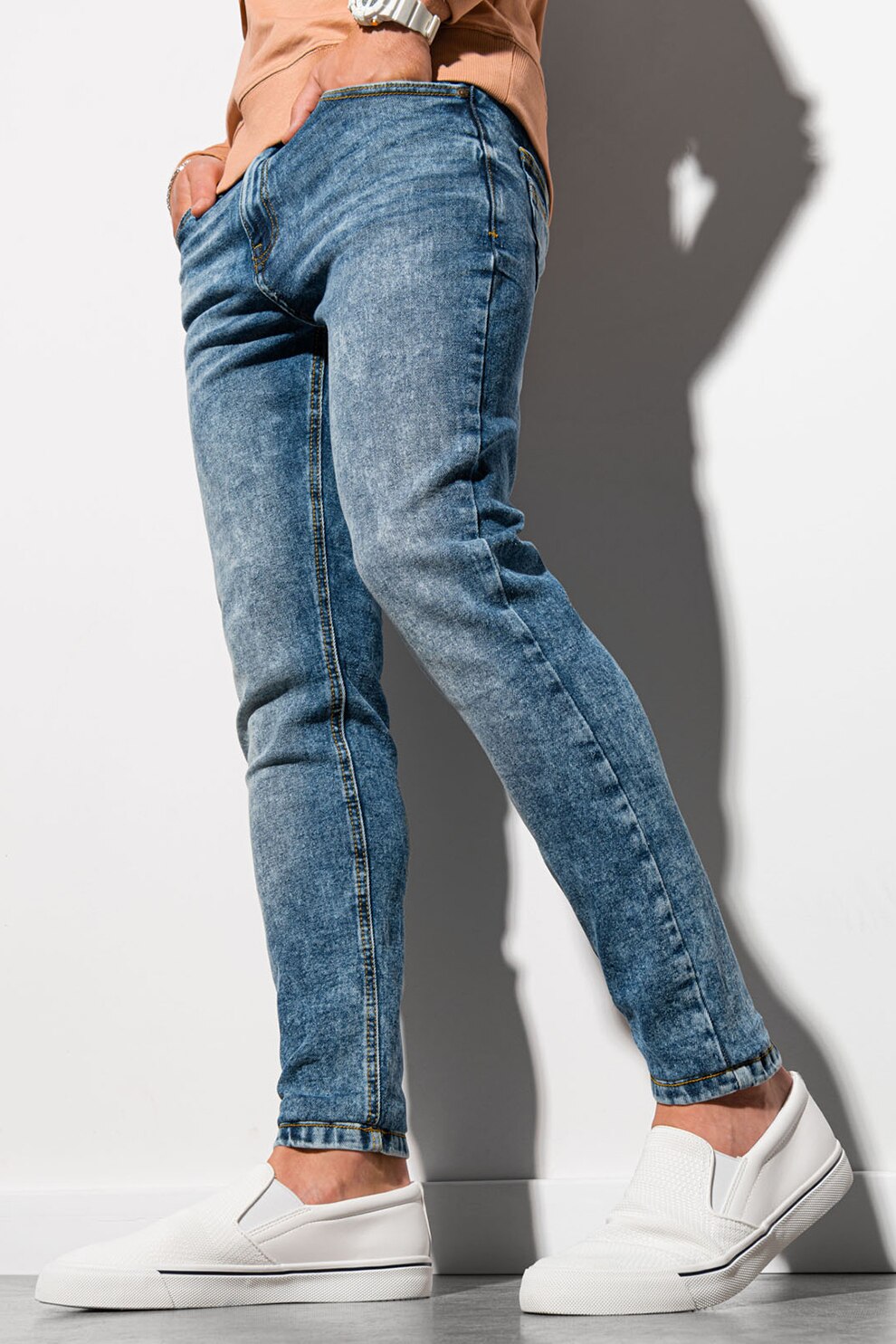 OMBRE, Blugi regular fit cu aspect decolorat, Albastru