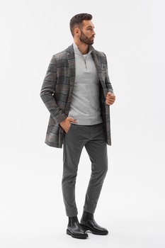 OMBRE, Palton cu revere decupate, Oranj stins/Gri melange/Negru OMBRE, Palton cu revere decupate, Oranj stins/Gri melange/Negru