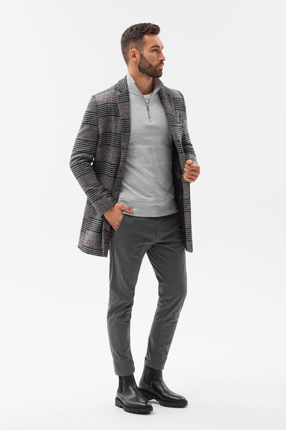 OMBRE, Palton cu revere decupate, Oranj stins/Gri melange/Negru