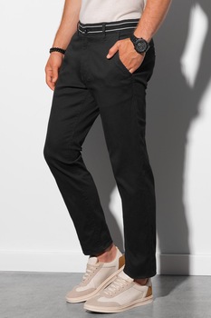 OMBRE, Pantaloni din amestec de bumbac cu detaliu contrastant, Negru