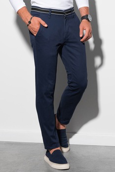 OMBRE, Pantaloni din amestec de bumbac cu detaliu contrastant, Bleumarin