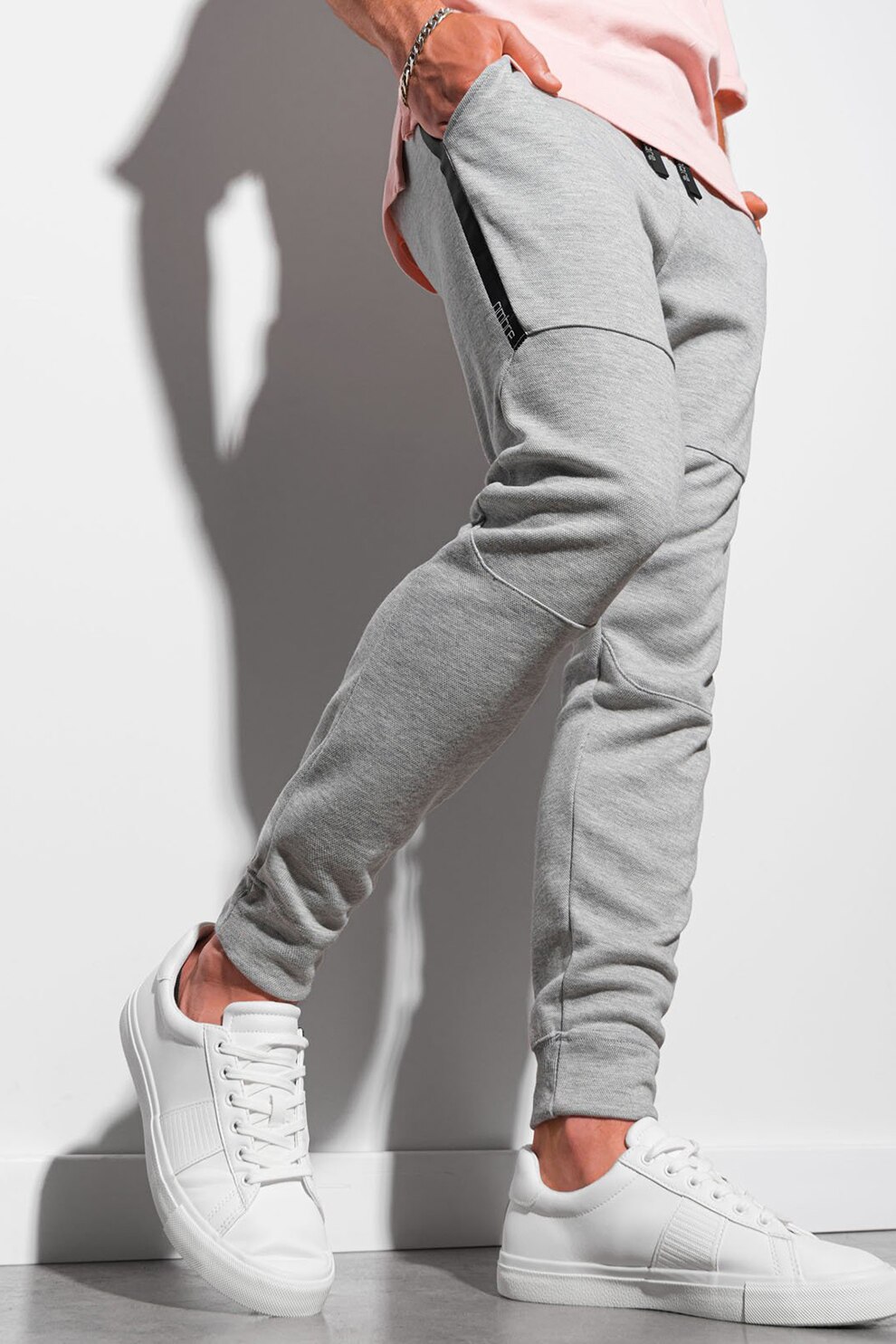 OMBRE, Pantaloni sport cu snur de ajustare, Gri deschis