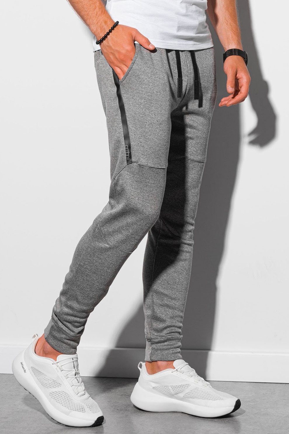 OMBRE, Pantaloni sport cu snur de ajustare, Gri melange