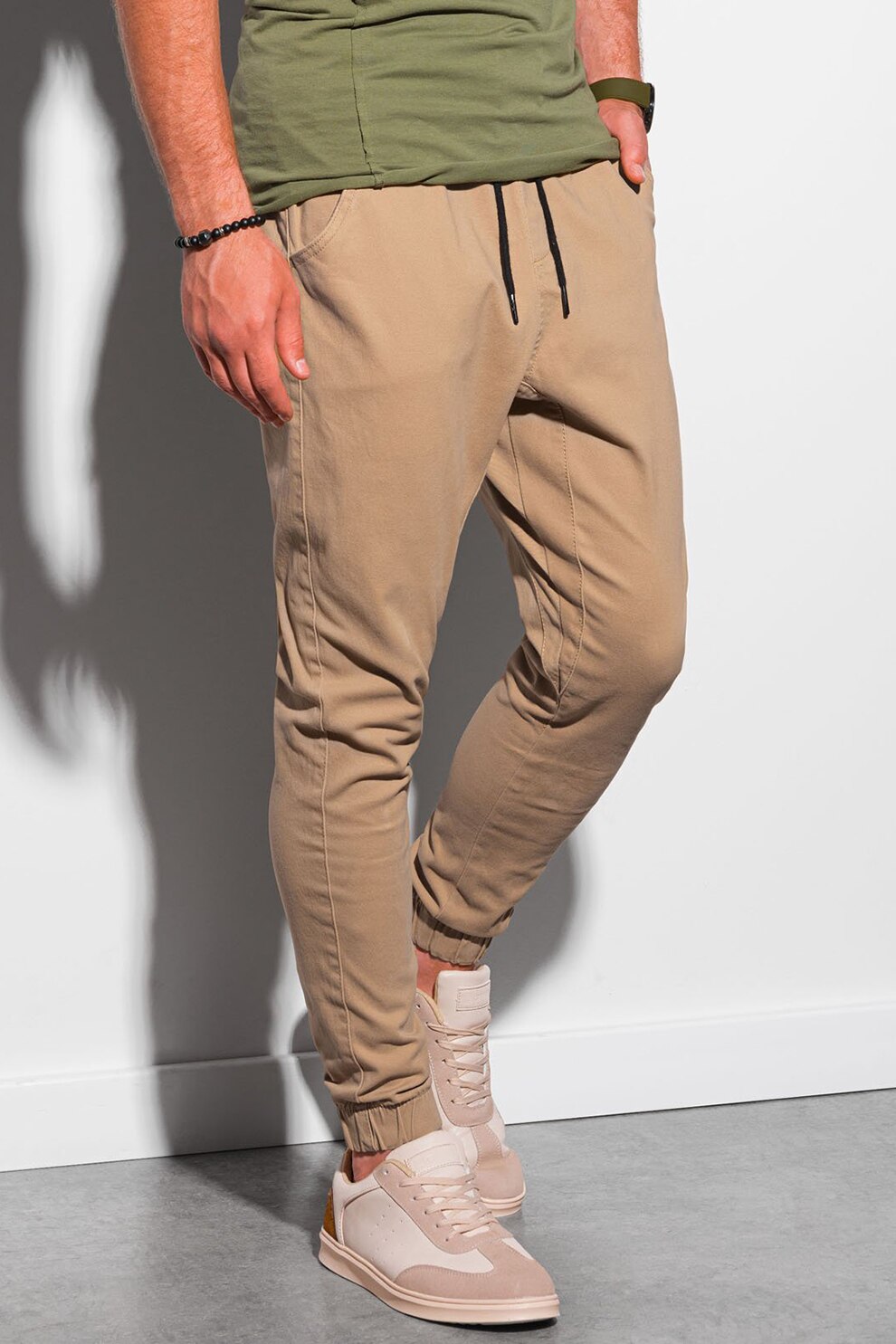 OMBRE, Pantaloni cu croiala conica si snur de ajustare, Maro camel