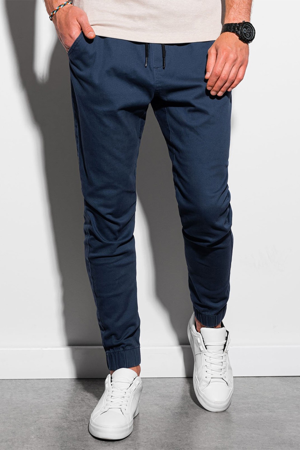 OMBRE, Pantaloni cu croiala conica si snur de ajustare, Bleumarin