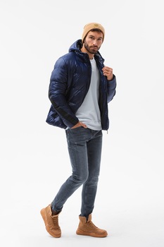 OMBRE, Geaca matlasata cu vatelina si gluga, Bleumarin OMBRE, Geaca matlasata cu vatelina si gluga, Bleumarin