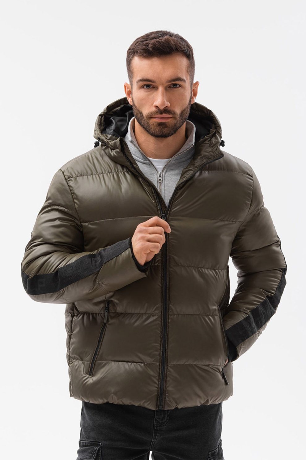 OMBRE, Geaca matlasata cu vatelina si gluga, Kaki