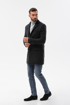 OMBRE, Palton cu revere decupate si buzunare, Negru OMBRE, Palton cu revere decupate si buzunare, Negru