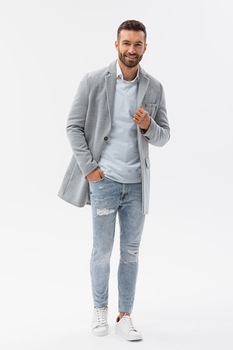 OMBRE, Palton cu revere decupate si buzunare, Gri cenusa OMBRE, Palton cu revere decupate si buzunare, Gri cenusa