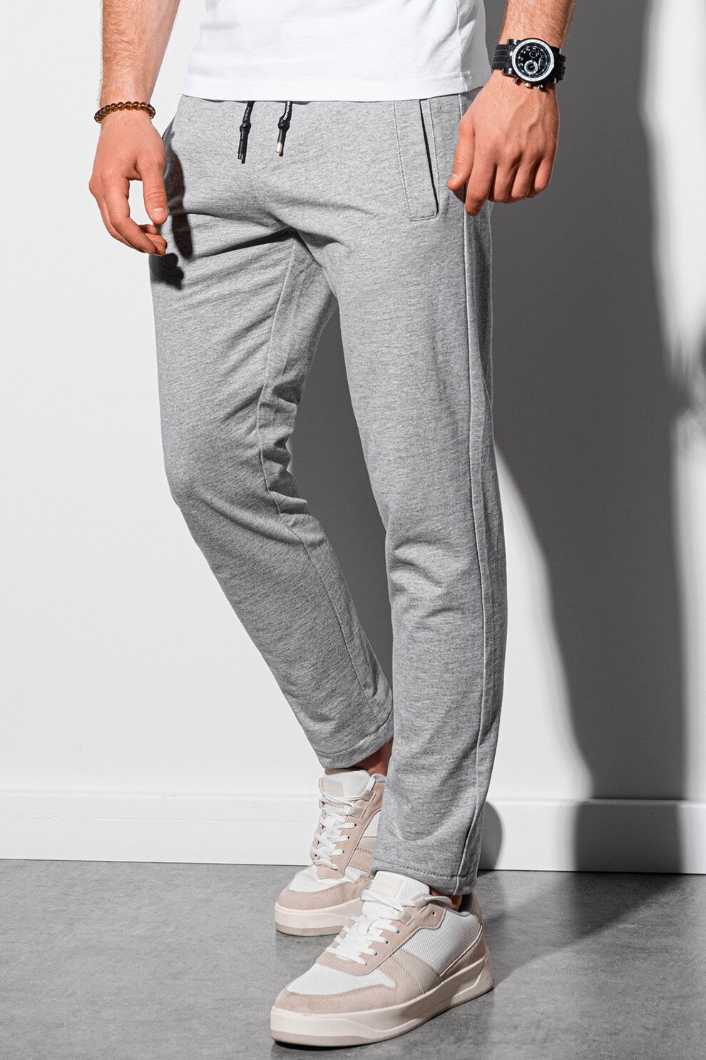 OMBRE, Pantaloni sport cu talie ajustabila, Gri melange