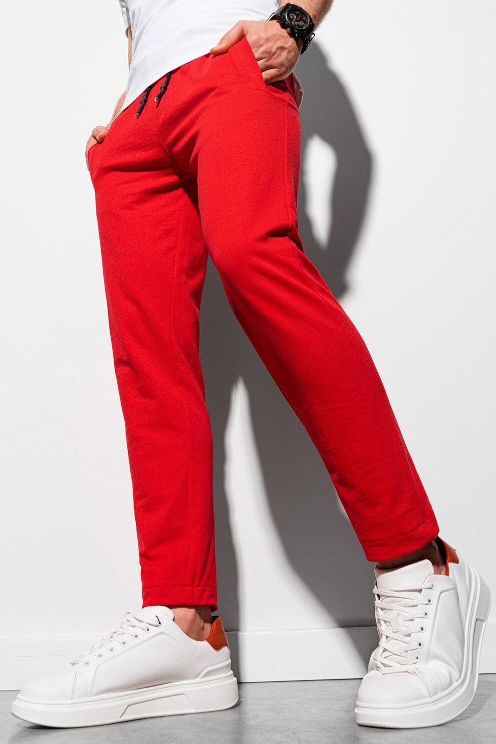 OMBRE, Pantaloni sport cu talie ajustabila, Rosu