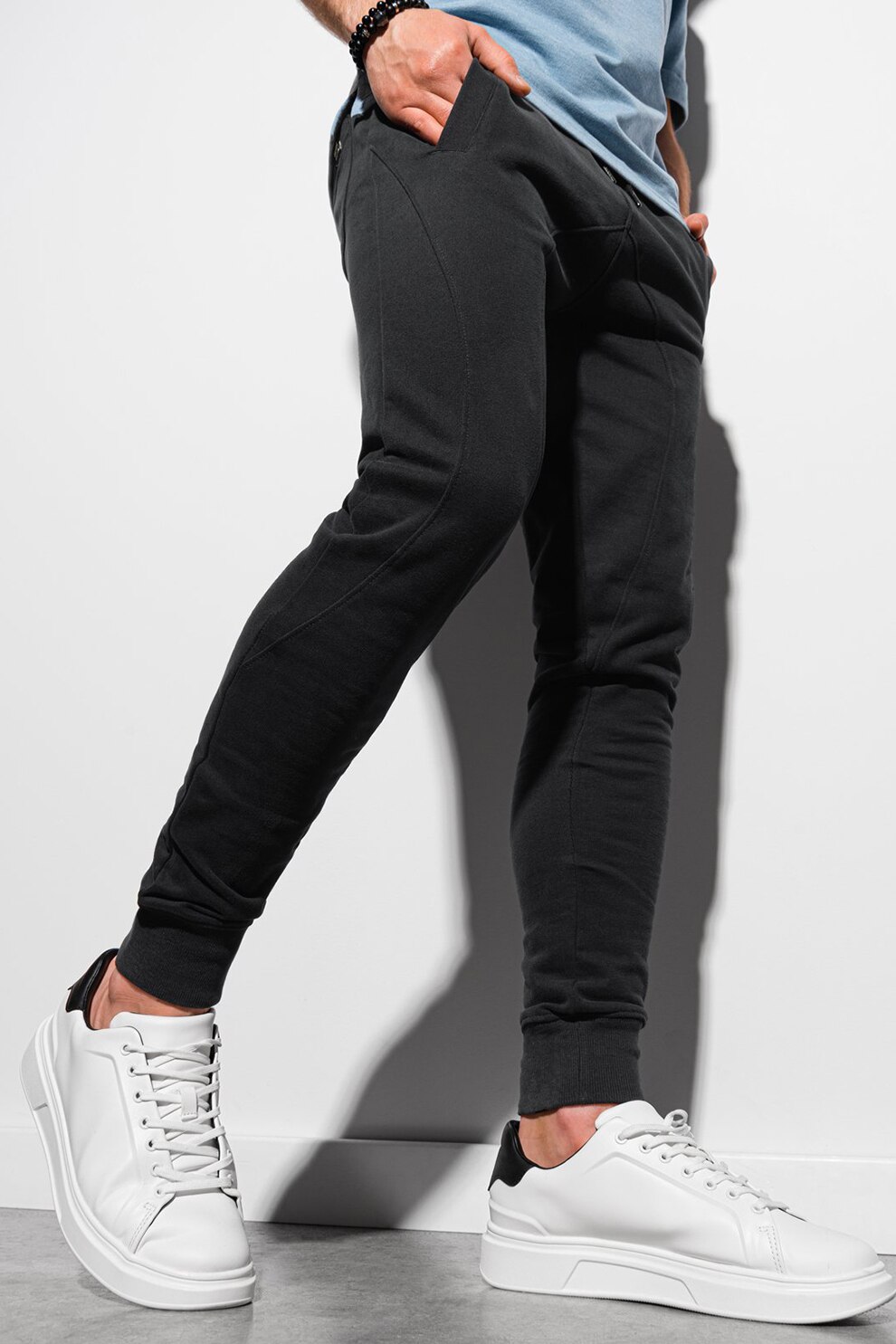 OMBRE, Pantaloni sport conici cu snur de ajustare, Negru