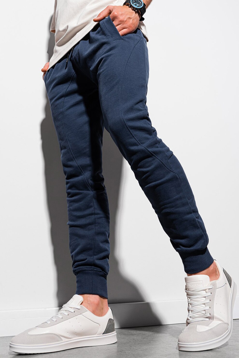 OMBRE, Pantaloni sport conici cu snur de ajustare, Bleumarin