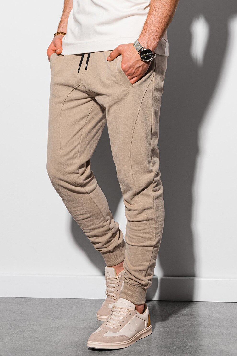 OMBRE, Pantaloni sport conici cu snur de ajustare, Cafeniu