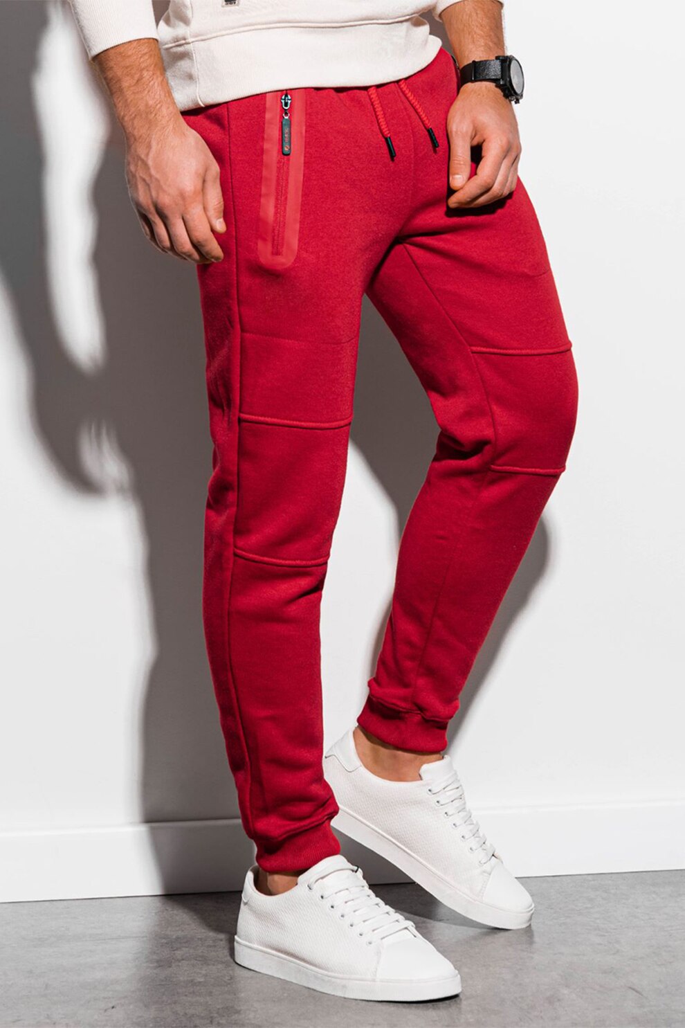 OMBRE, Pantaloni sport cu croiala conica si snur de ajustare, Rosu